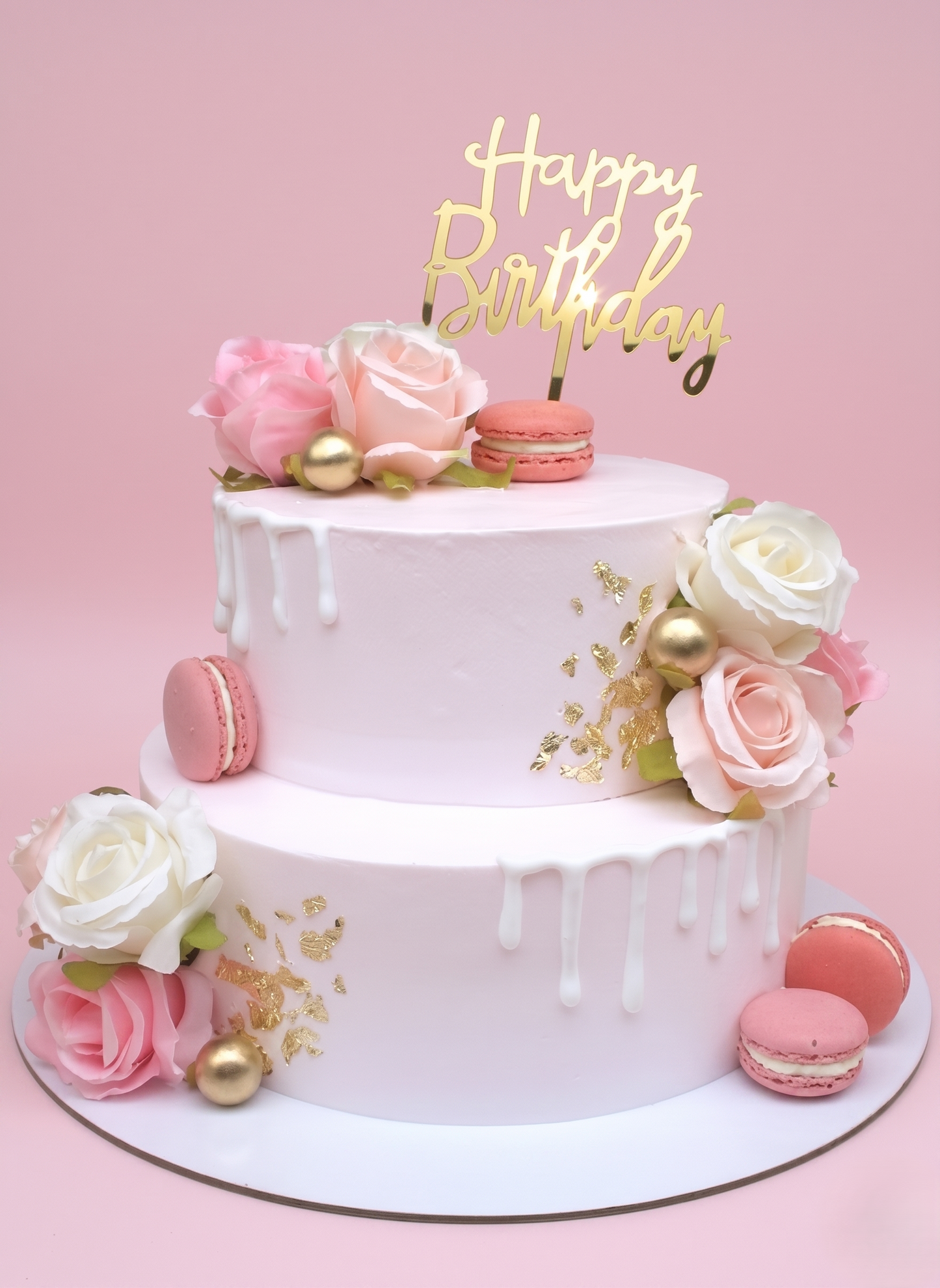 B-520 Pink Silk Roses with Gold Leaf