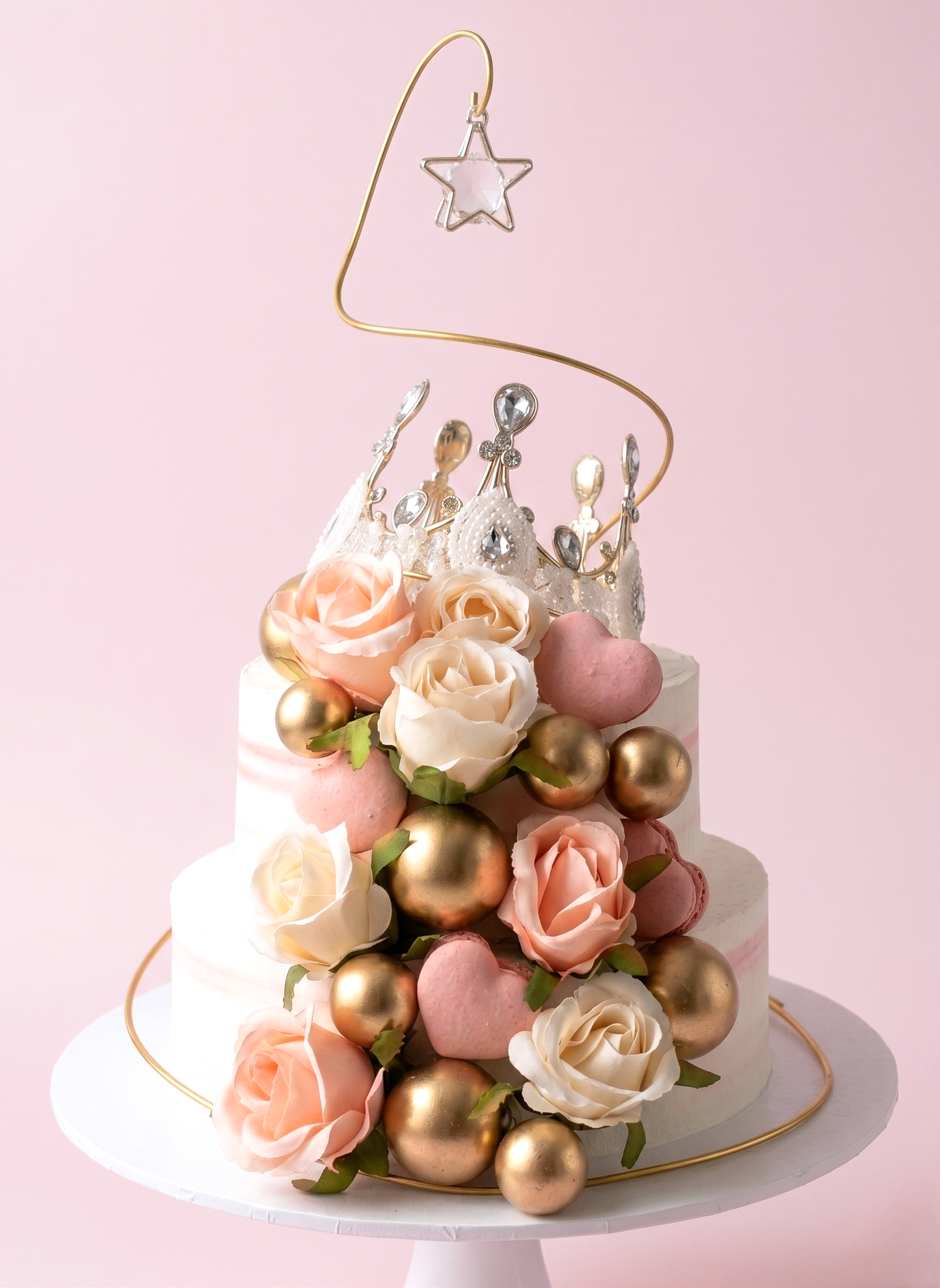 B-522 Pink Silk Roses with Gold Spiral Wire