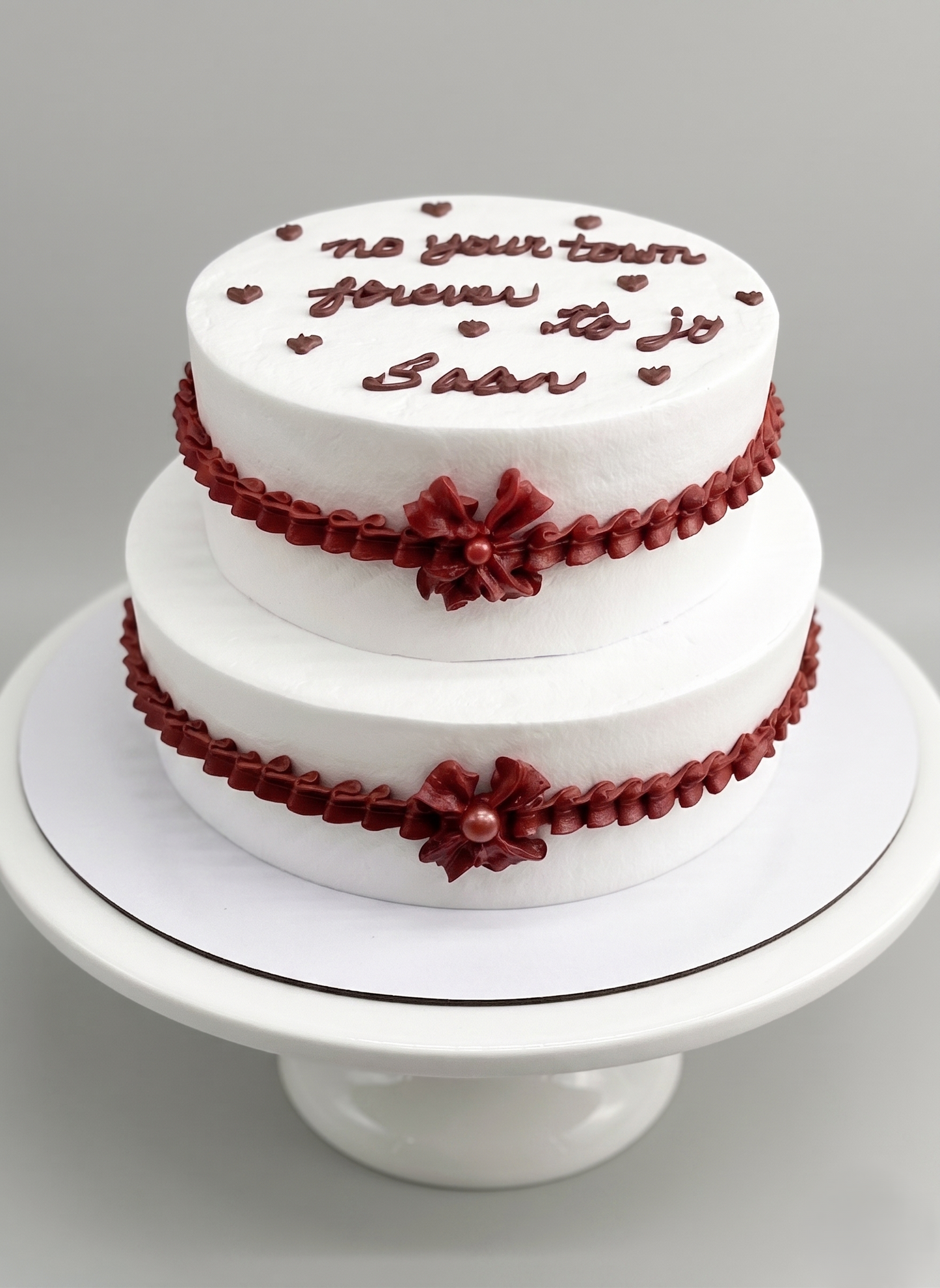 B-542 Double-Tier Hearts & Ribbons Cake