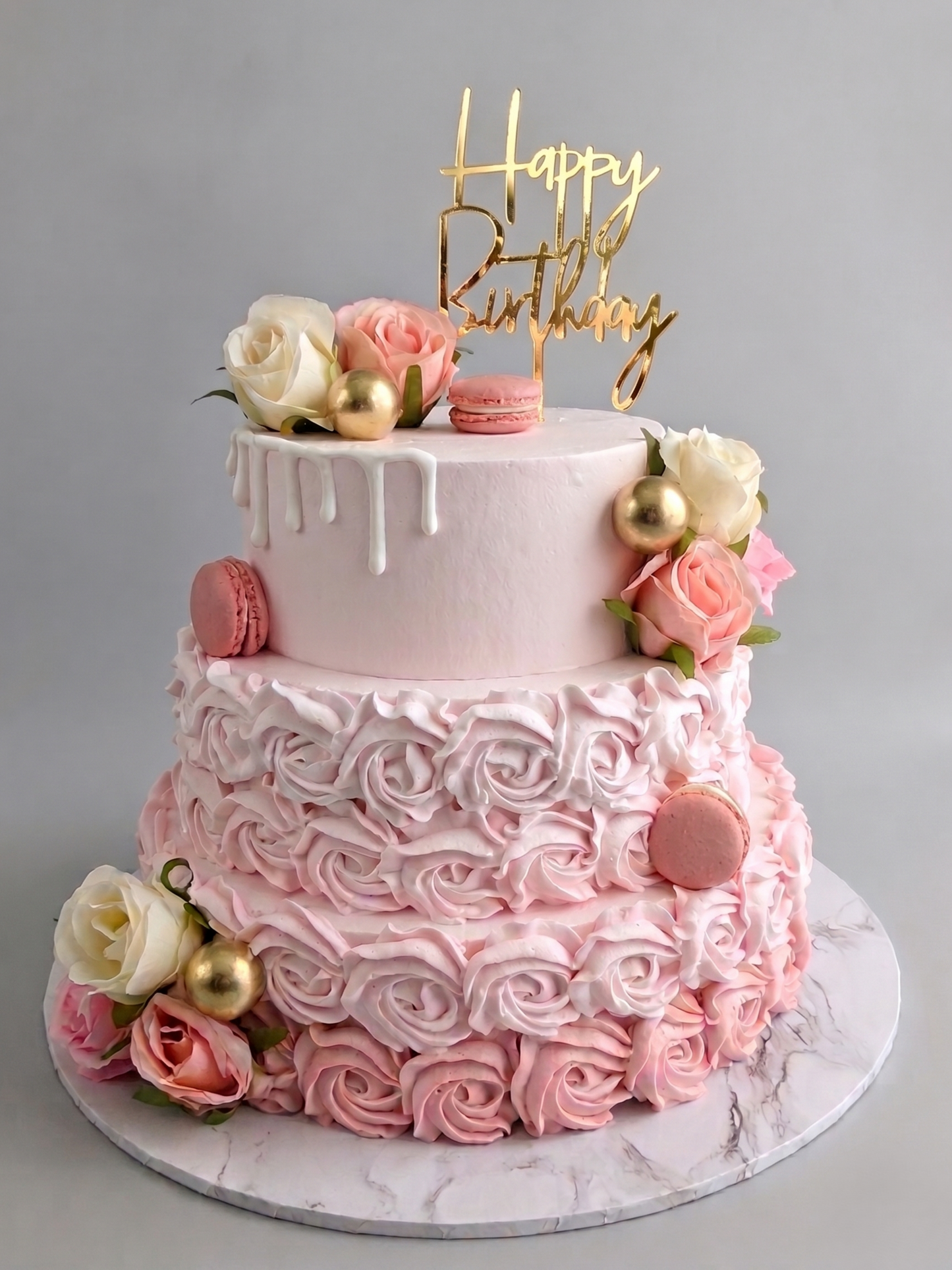 B-585 3 Tier Pink Tone with Roses