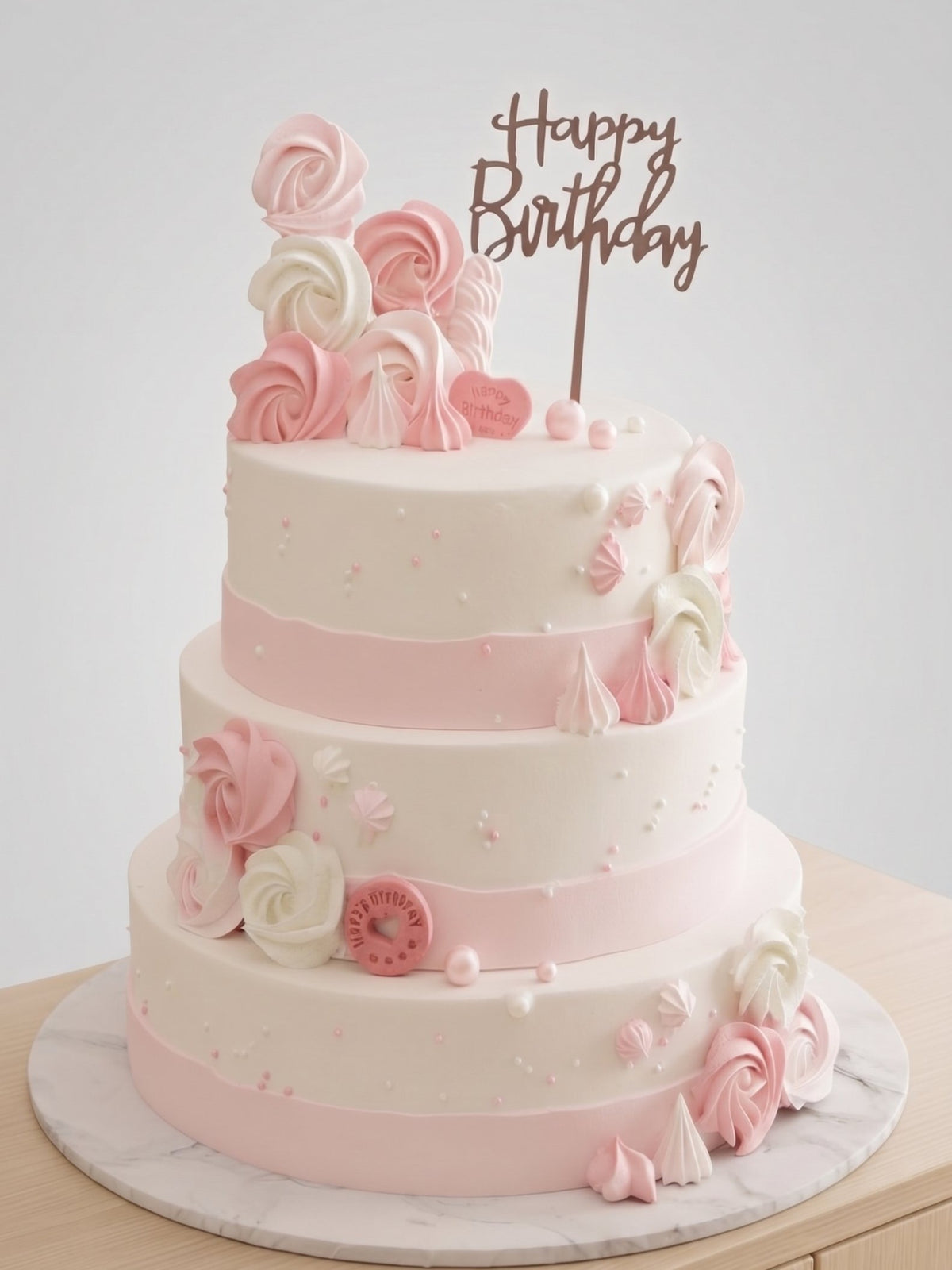 B-588 3 Tier Pink & White Meringue