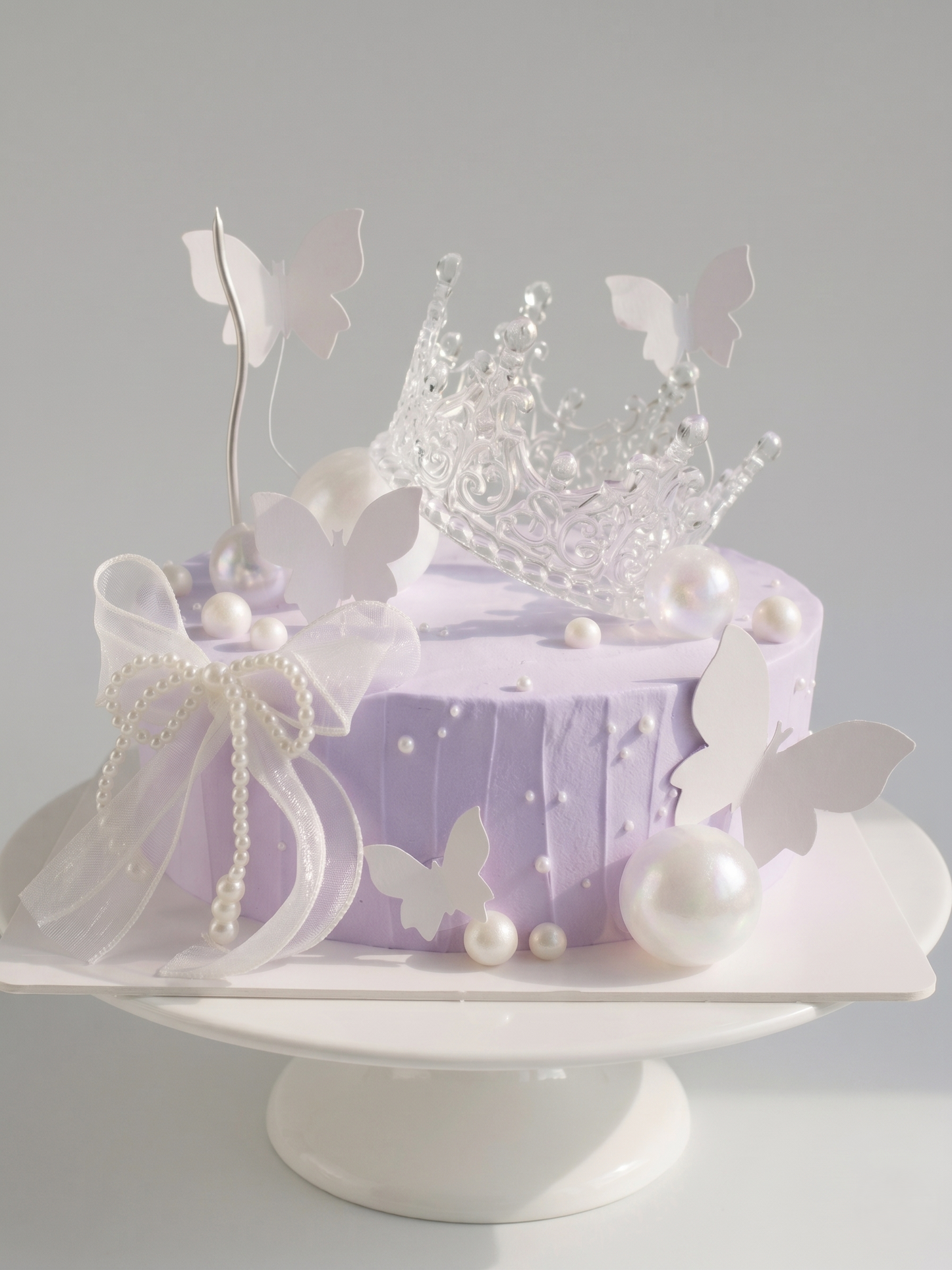 B-941 White Butterflies on Purple Cake With Tiara