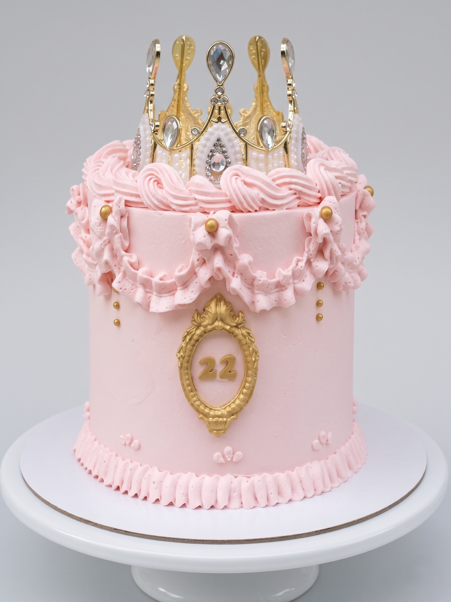 BA-006 Pink Vintage Tiara Cake With Number in Frame