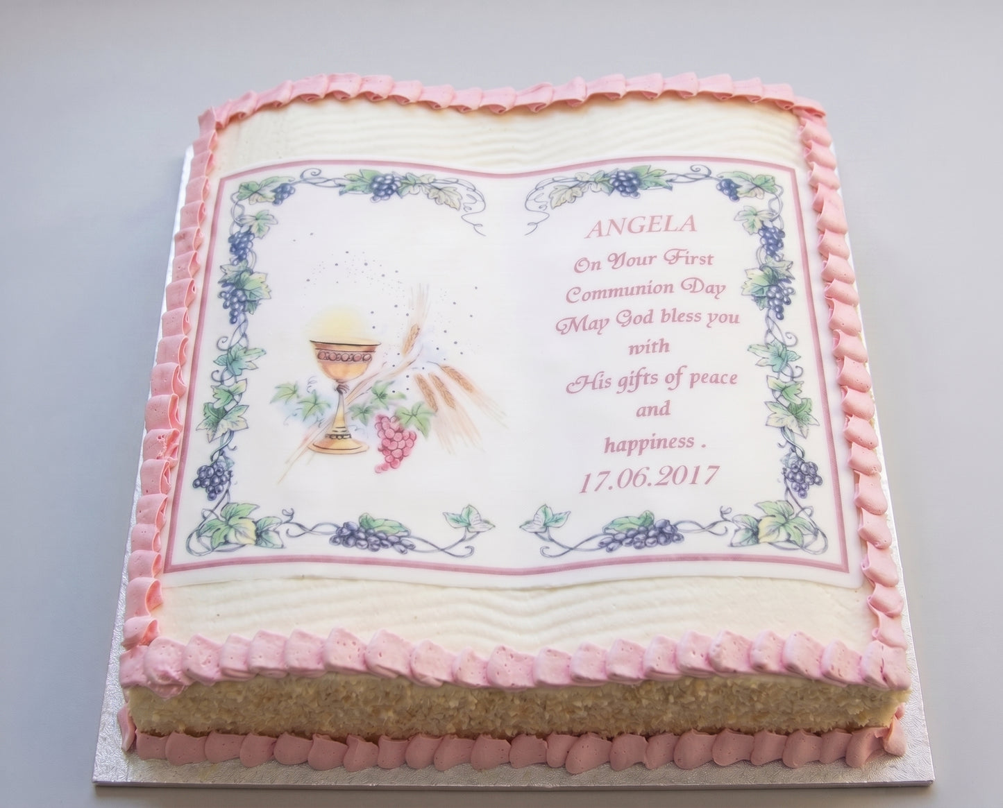 RE-104 Pink Bible Shaped with Communion Image