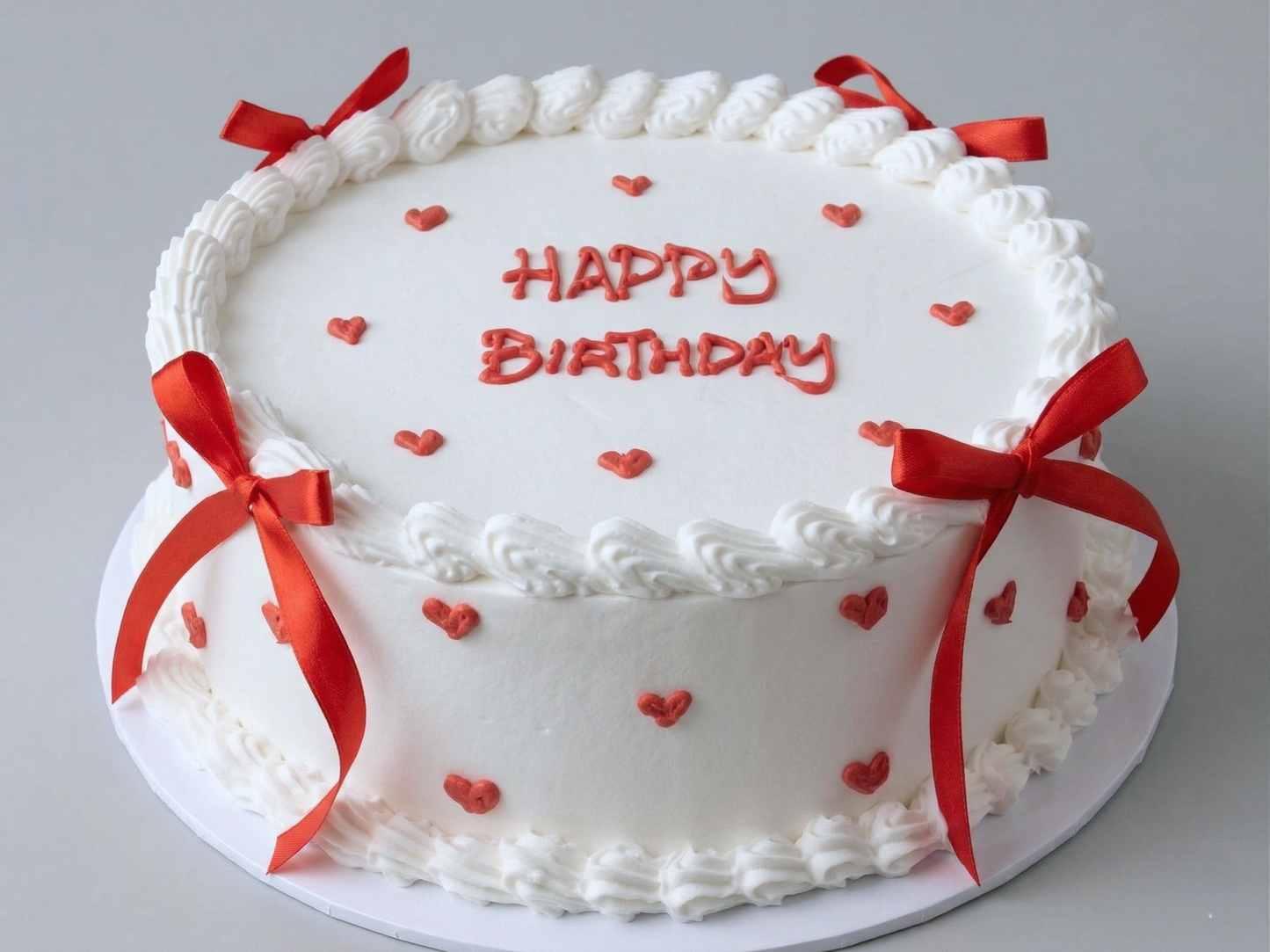 VI-014 Vintage Pure White with Red Hearts + Ribbon
