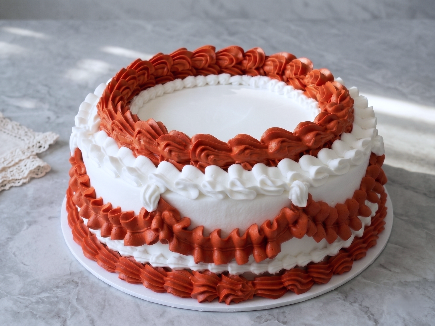 VI-024 Vintage Cake #24 Pure White with Red Piping
