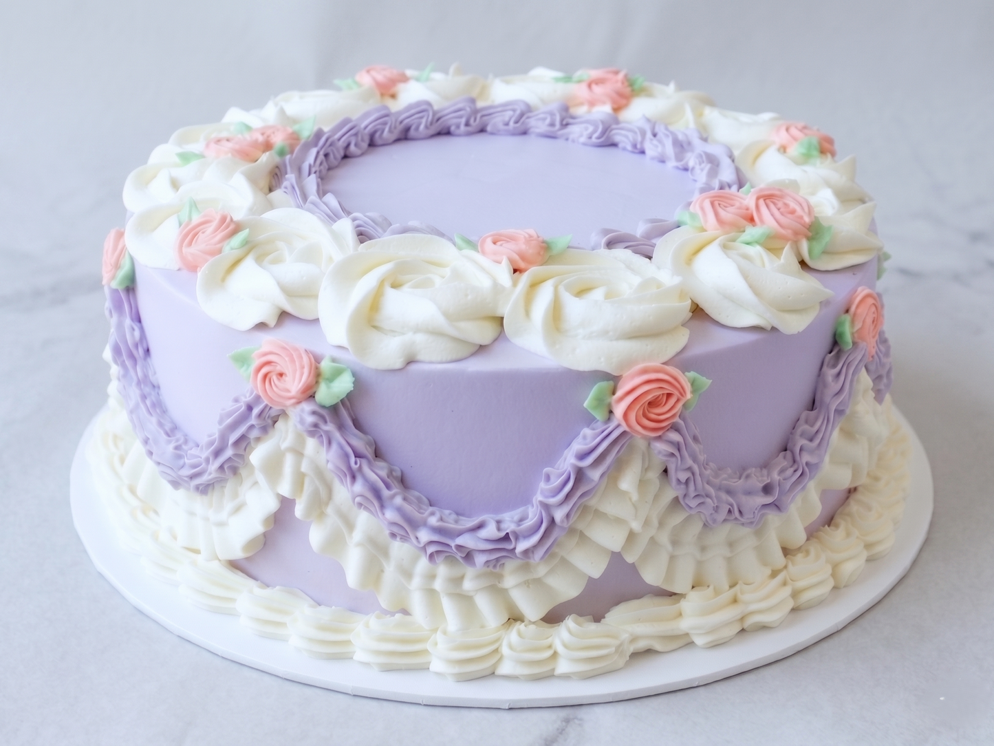 VI-028 Vintage Cake #28 Purple with Pink Roses
