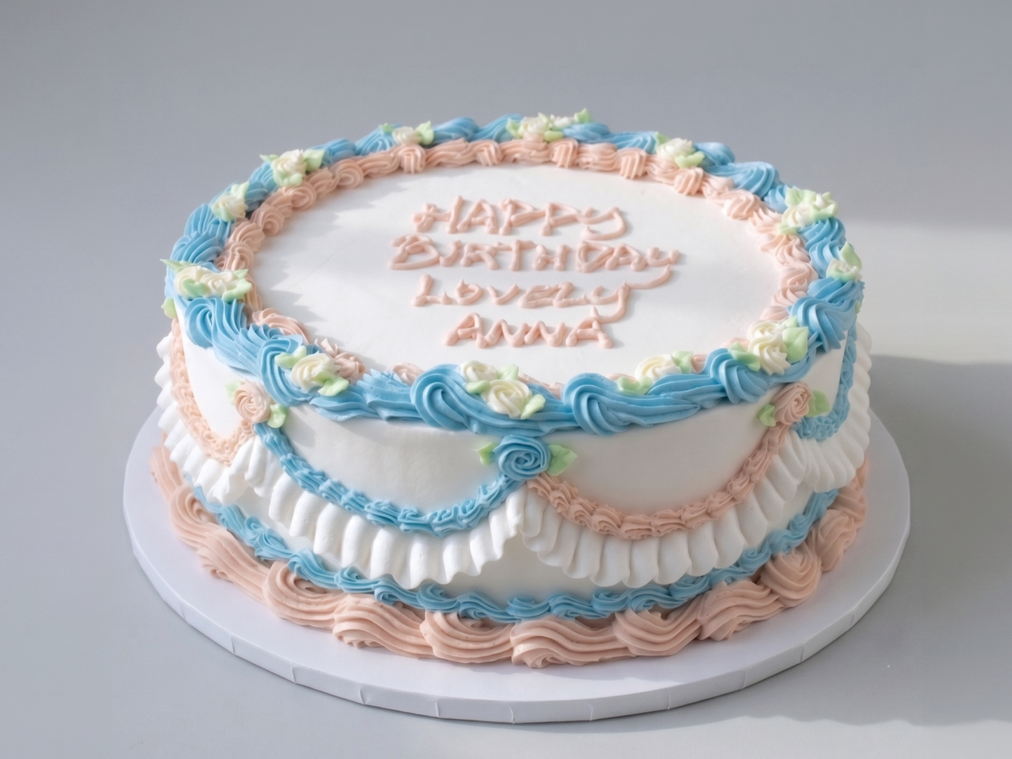 VI-033 Vintage Cake #33 Pure White with Pink & Blue Piping