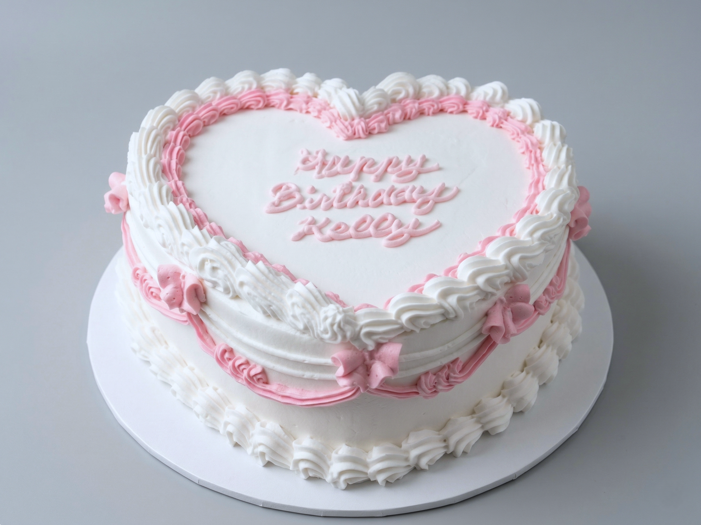 VI-104 Pure White Heart Shaped with Pink Piping