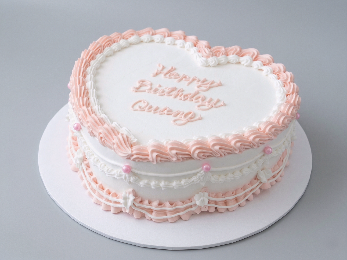VI-110 Pure White Heart Shaped with Pink Piping
