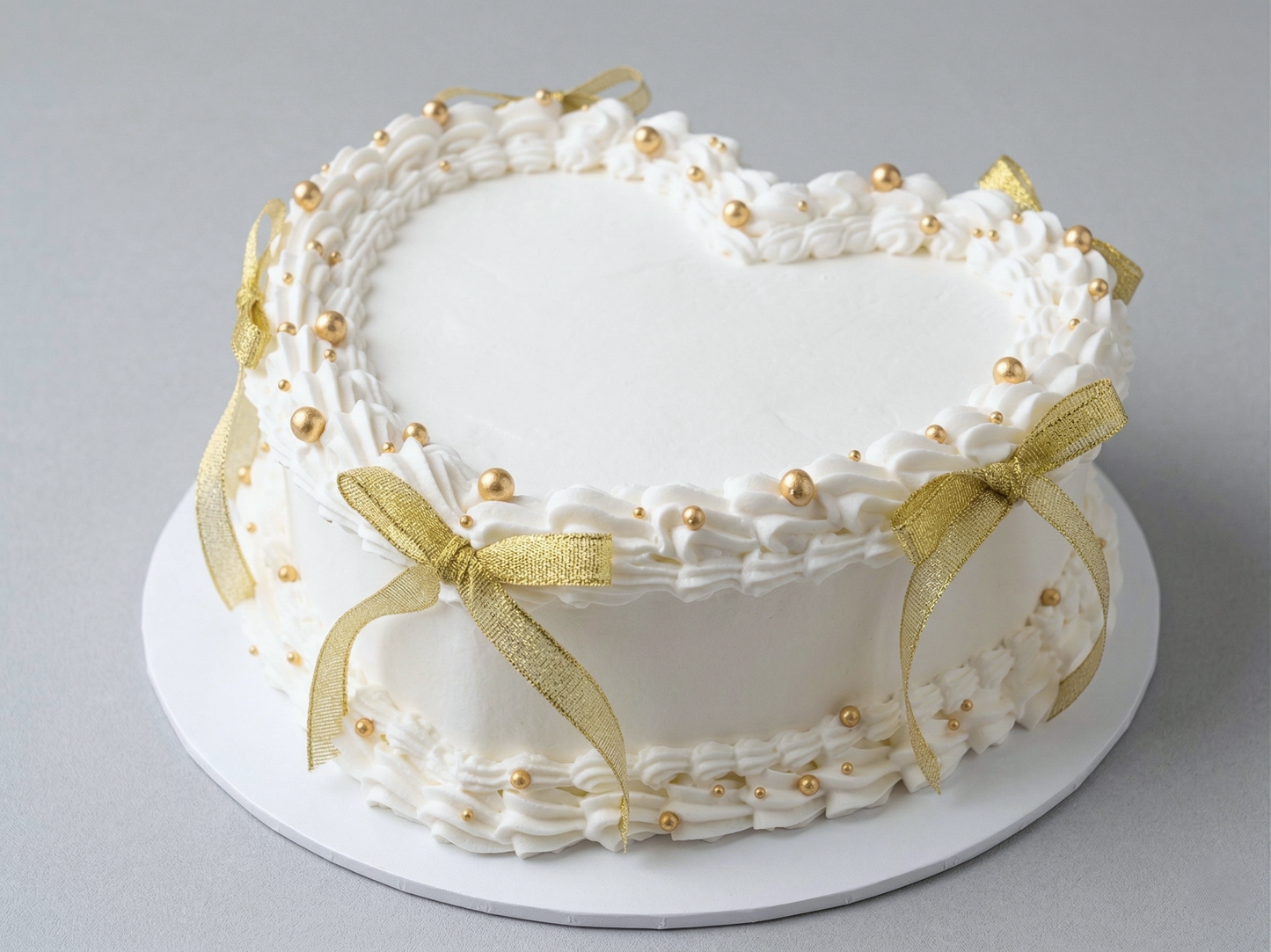 VI-112 Pure White Heart Shaped with Gold Pearls And Ribbon