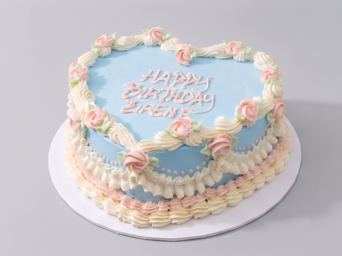 VI-116 Blue Heart Shaped with Pink Roses