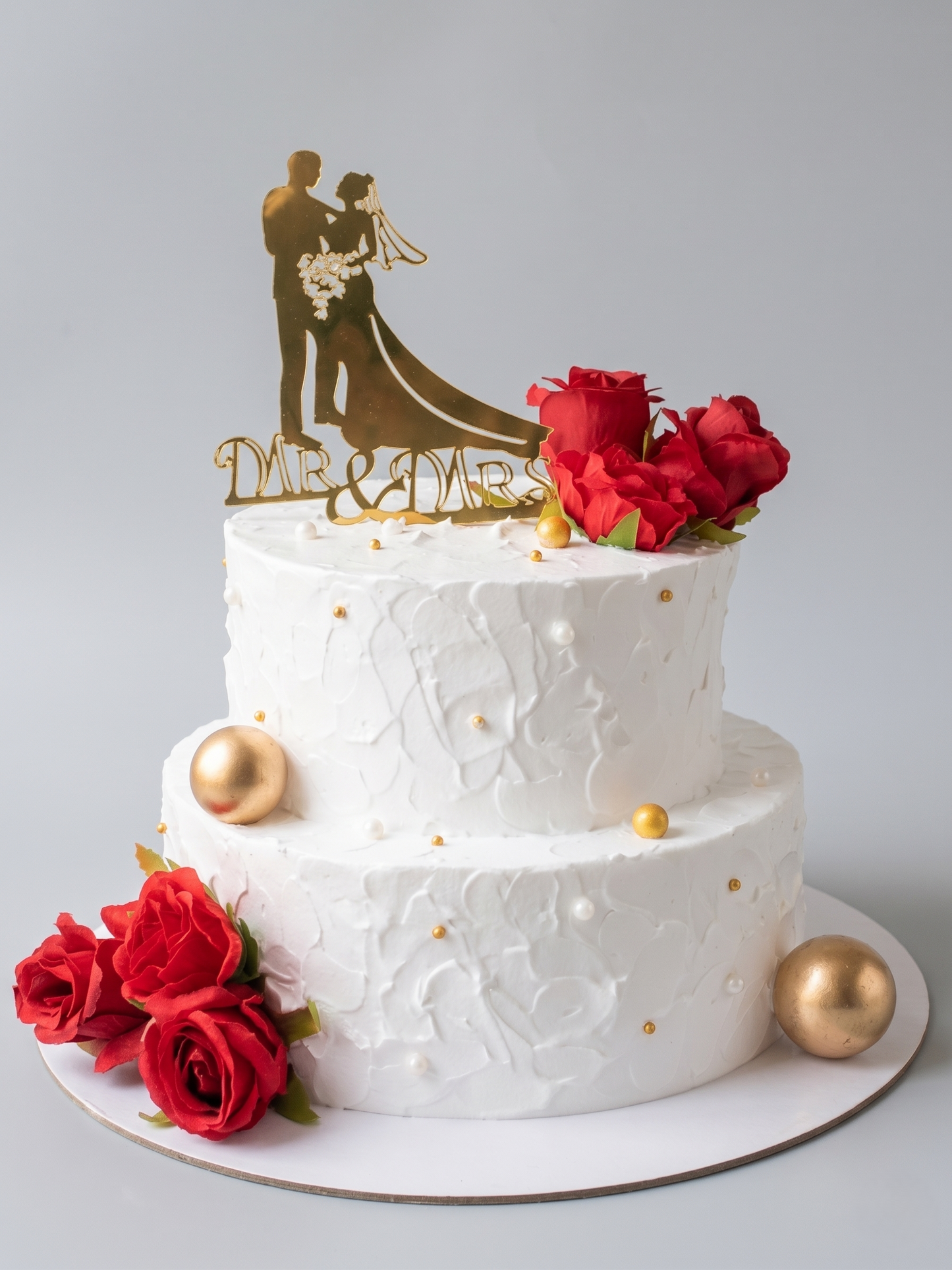 WC-106 Red Silk Roses With Gold Balls