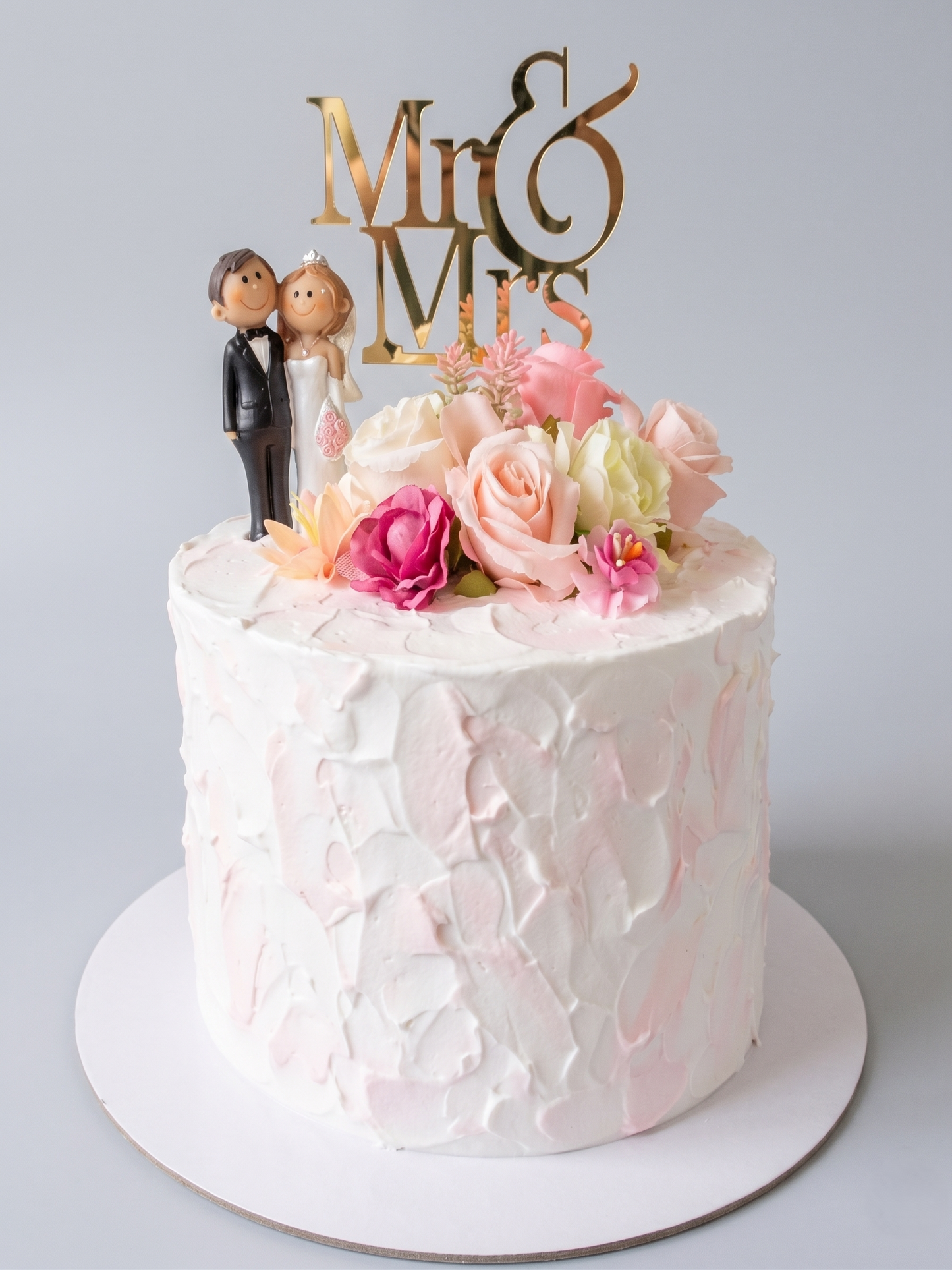 WC-115 Silk Flowers with Bride & Groom Tall Cake
