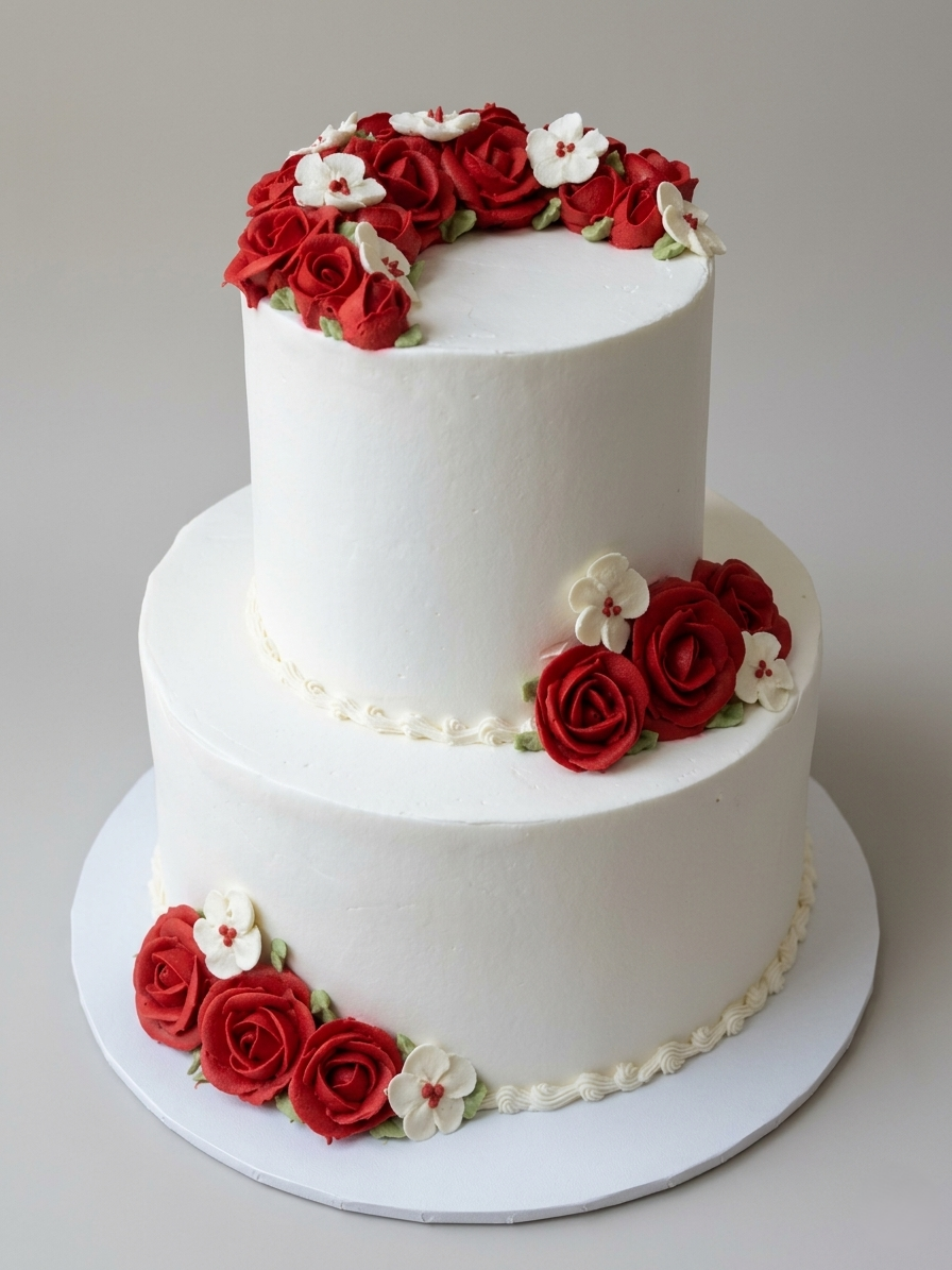 WC-213 2 Tier Double Height Floral #13 Red Roses Cake