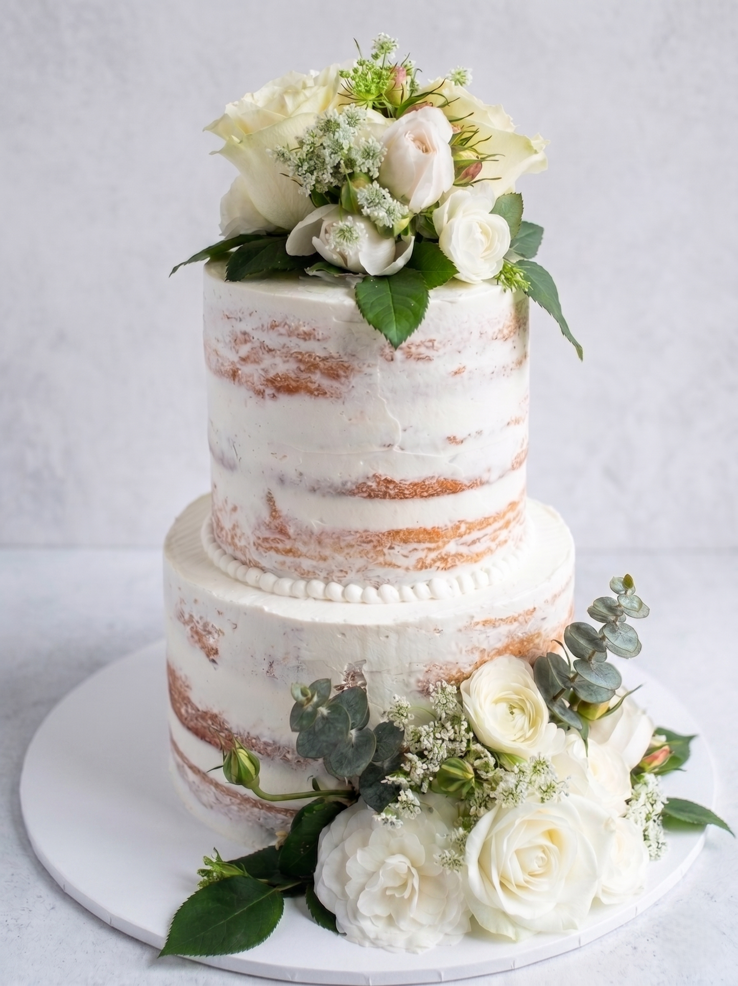 WC-222 2 Tier Double Height Naked Cake with Artificial Flowers Cake