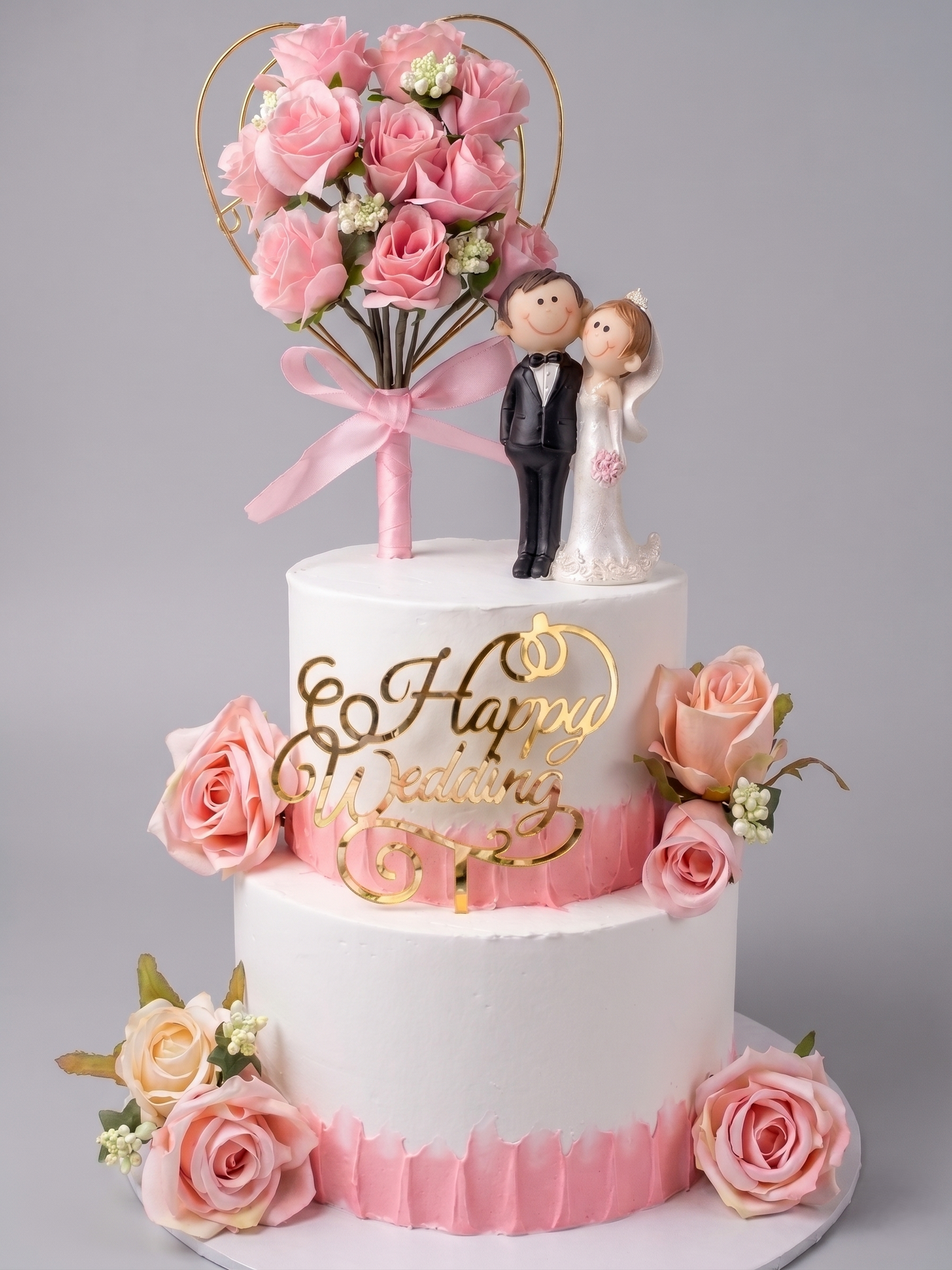 WC-229 2 Tier Double Height Roses Wreaths Cake