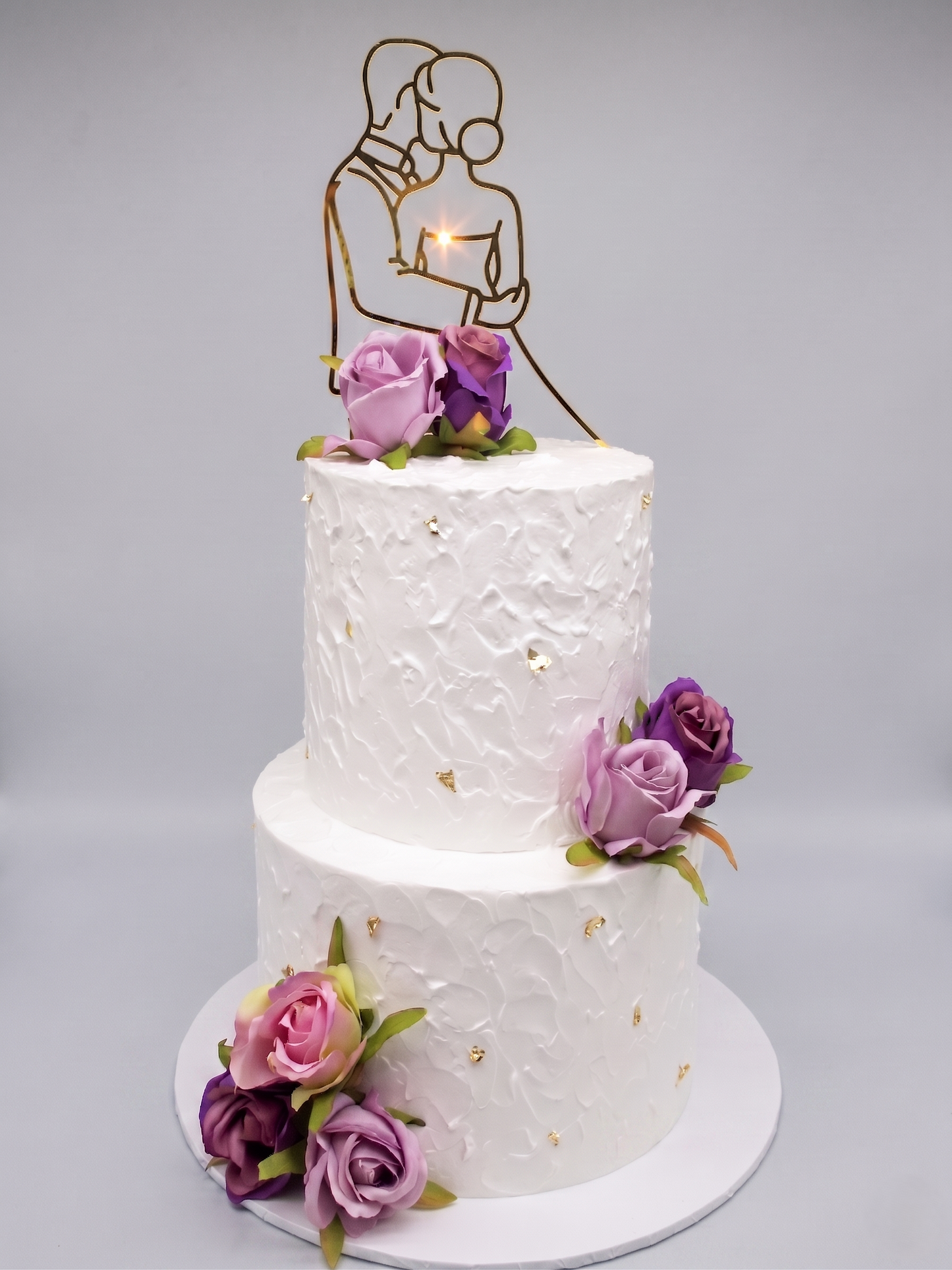 WC-238 2 Tier Double Height Purple Silk Flowers Cake