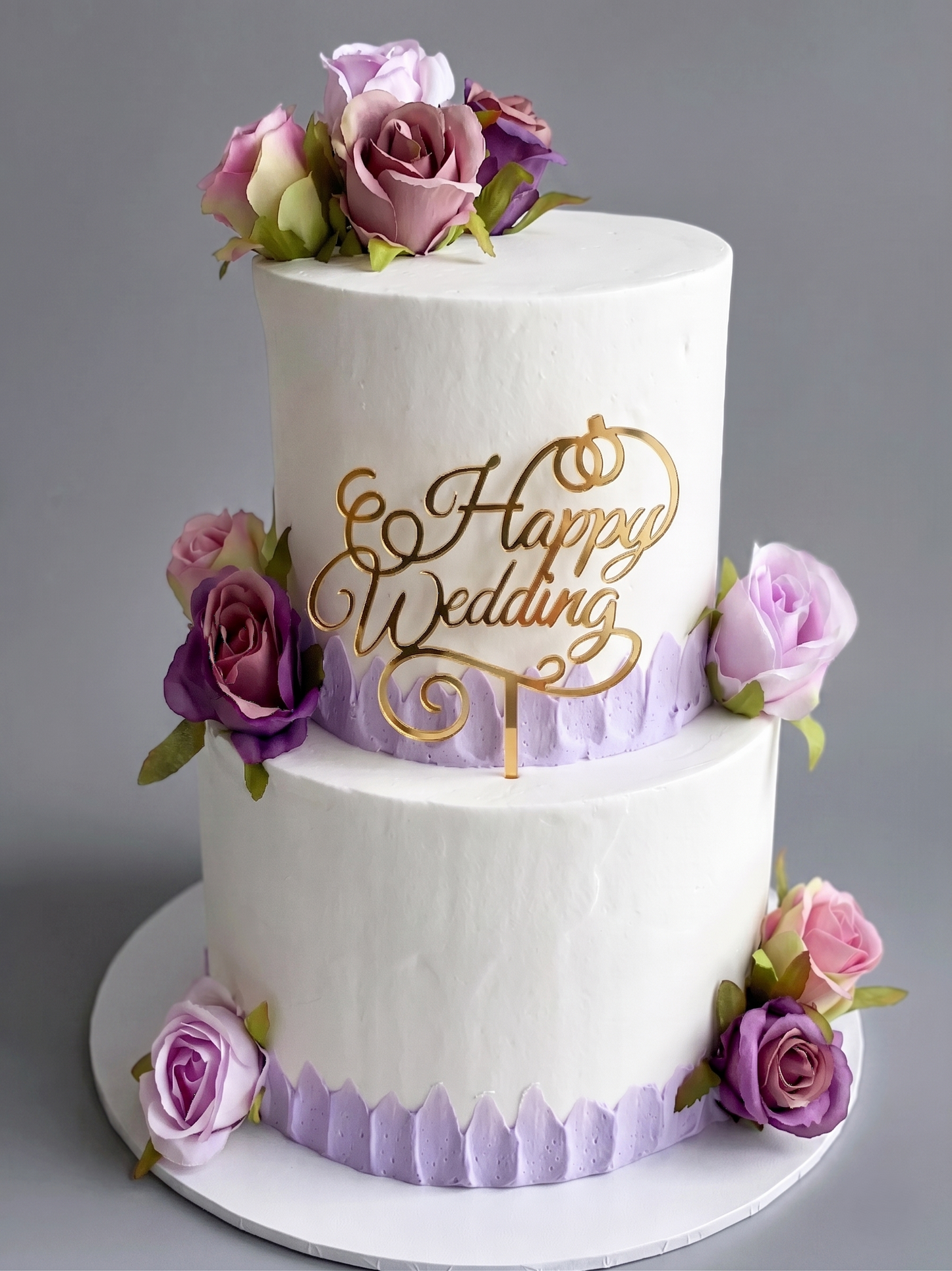 WC-239 2 Tier Double Height Purple Silk Roses Cake