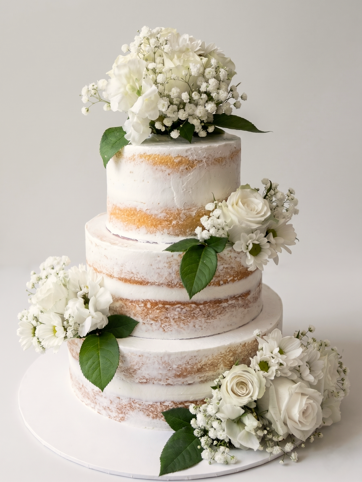 WC-306 3 Tier Naked Cake with White Silk Flower Cake