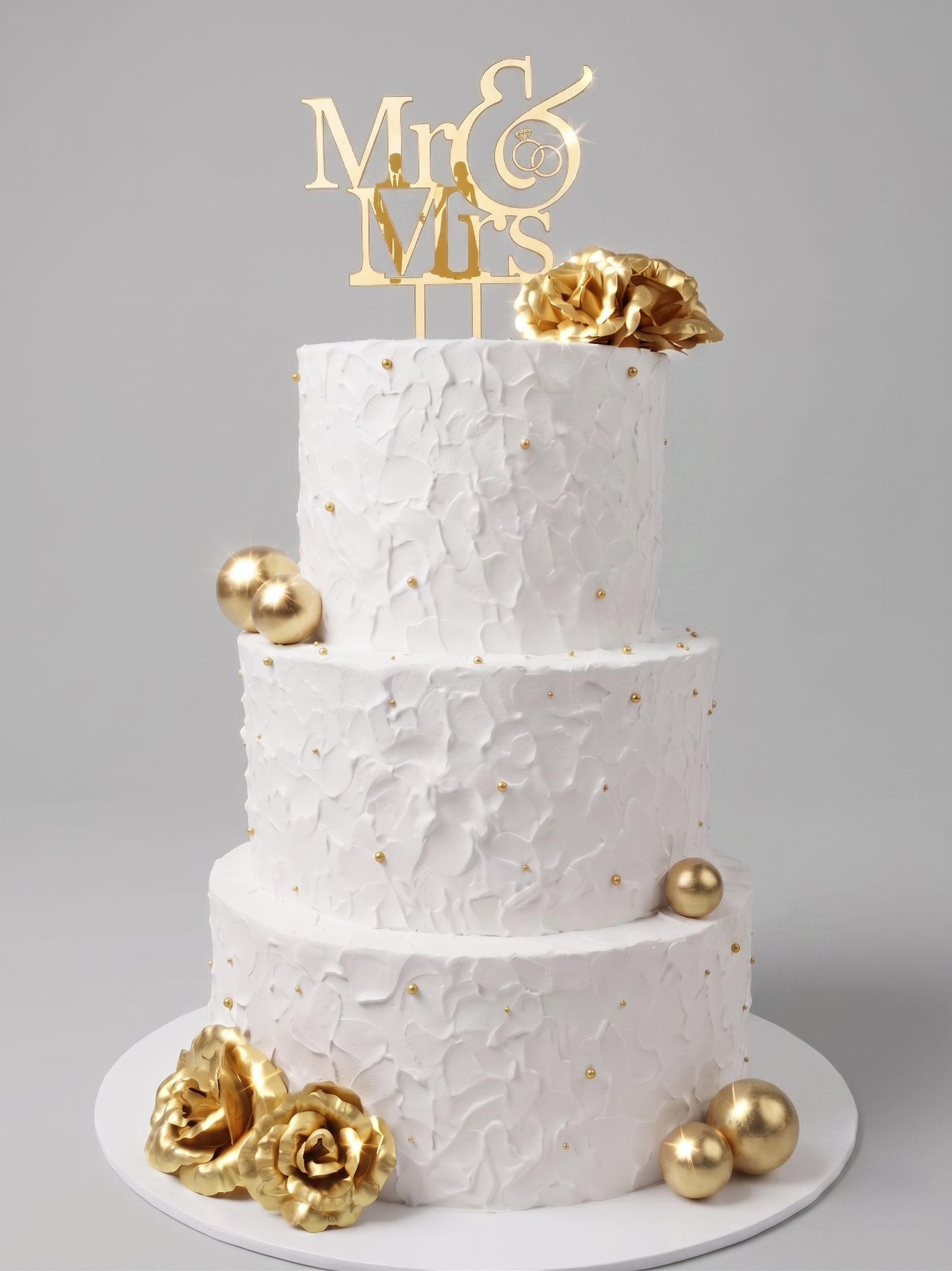 WC-402 3 Tier Double Height Gold Roses Cake