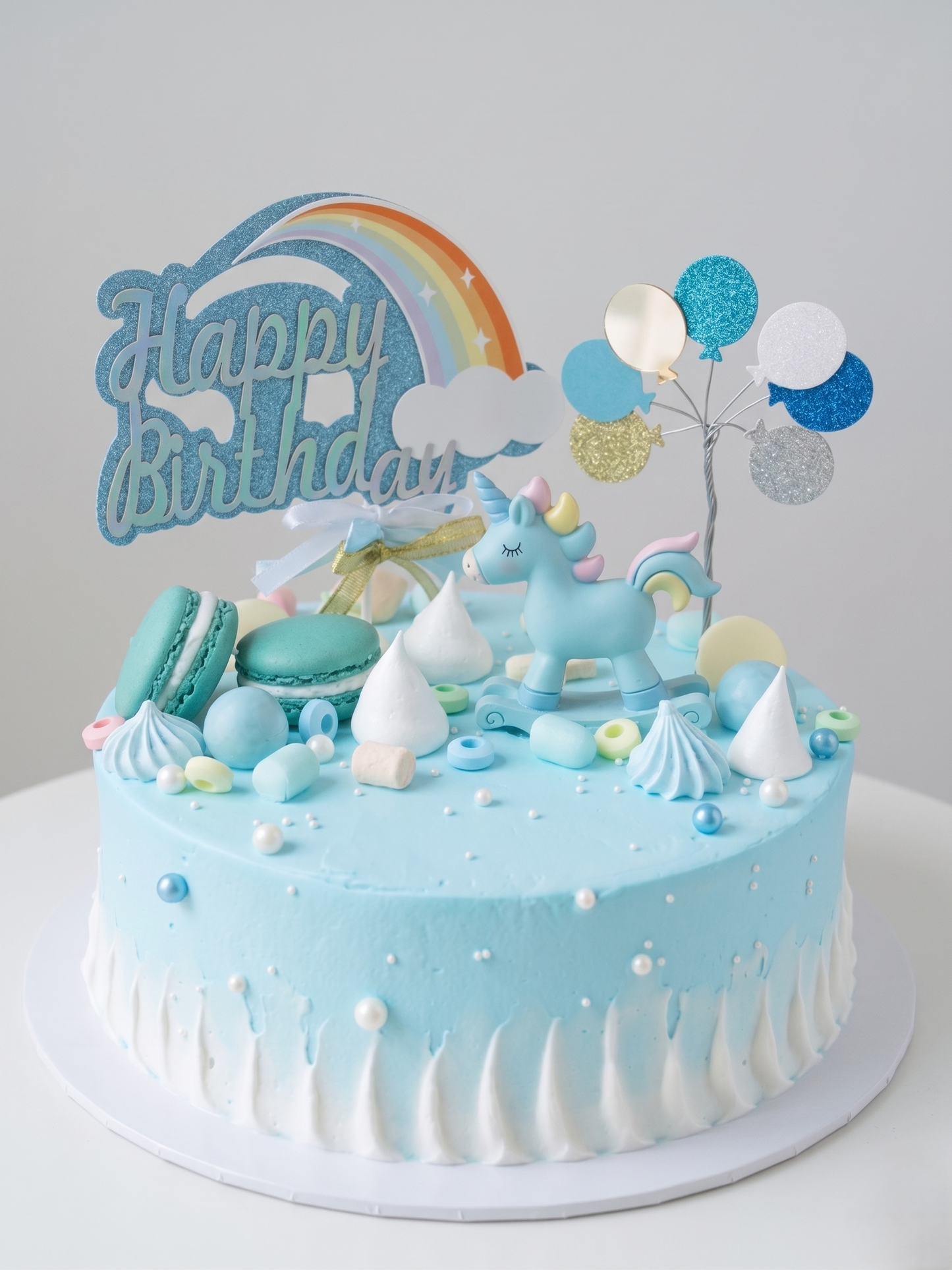 B-285 Blue Rocking Horse with Rainbow