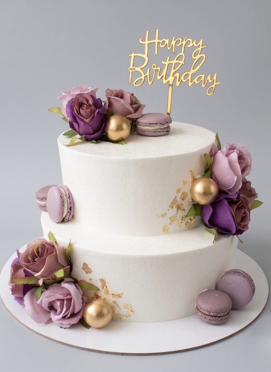 B-519  Purple Silk Roses with Gold Leaf