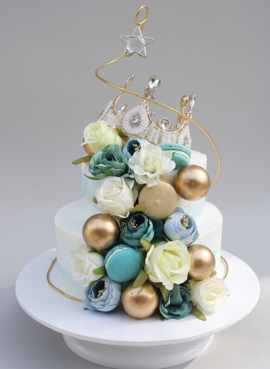 B-521 Peacock Blue Silk Flowers  with Gold Spiral Wire