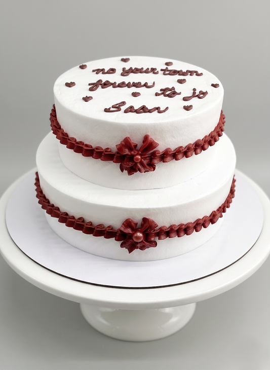 B-542 Double-Tier Hearts & Ribbons Cake
