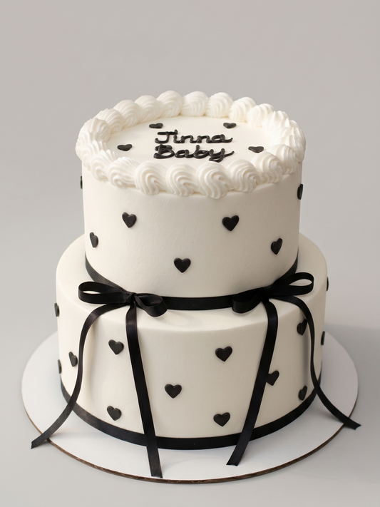 B-548 Black Ribbon Bows with Little Hearts