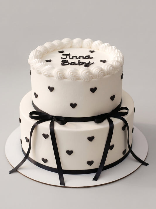 B-548 Black Ribbon Bows with Little Hearts