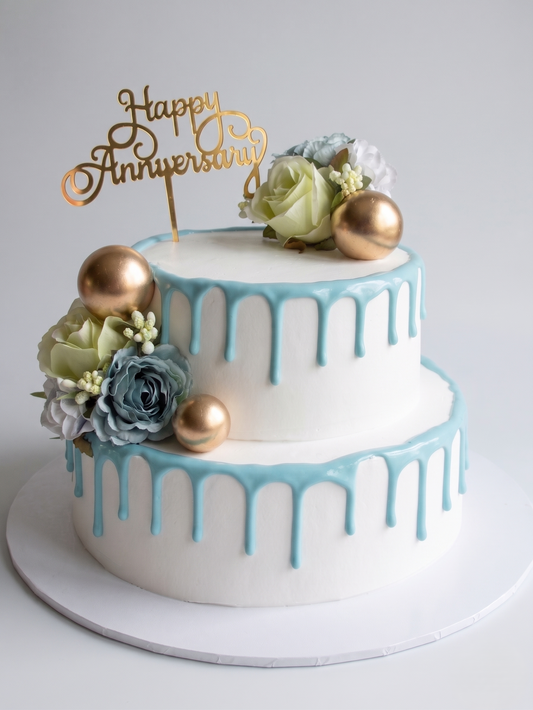 B-563 Silk Flowers with Blue Dripping
