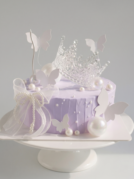 B-941 White Butterflies on Purple Cake With Tiara