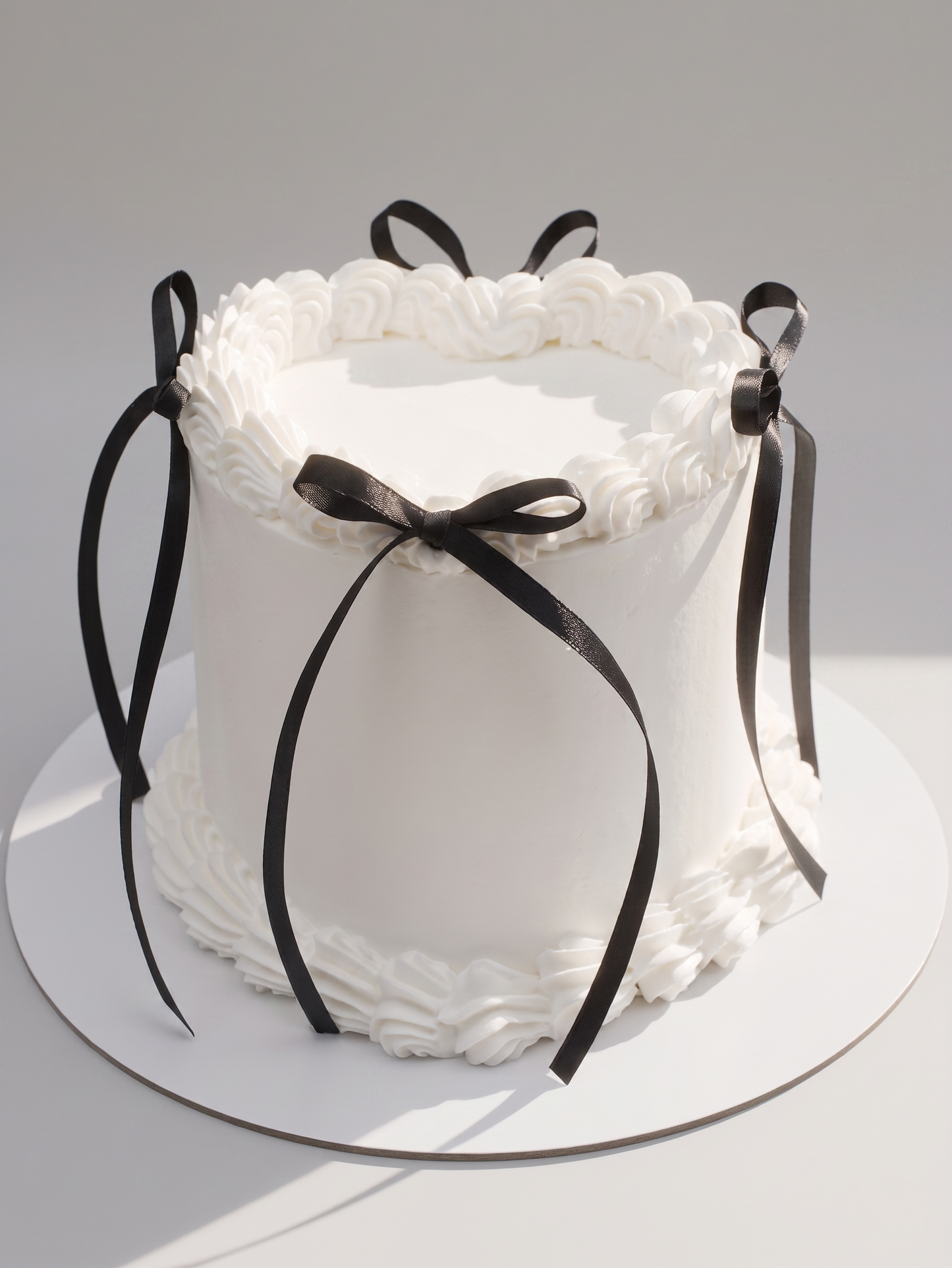BA-002 Heart Shaped White Cake with Ribbon Bows