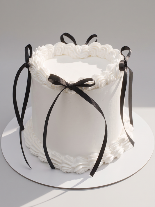 BA-002 Heart Shaped White Cake with Ribbon Bows