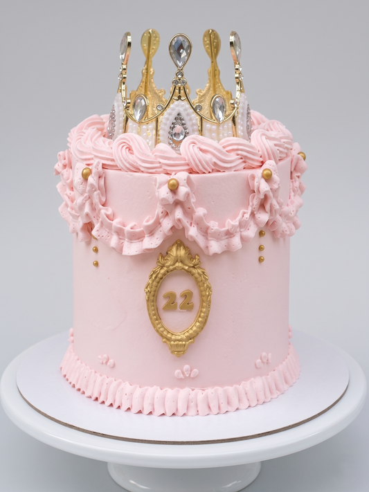 BA-006 Pink Vintage Tiara Cake With Number in Frame
