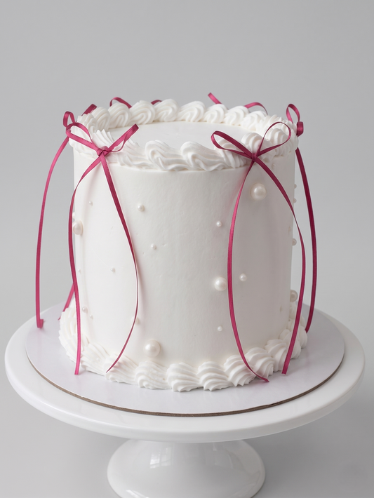 BA-008 White Pearls with Red Ribbon Bows