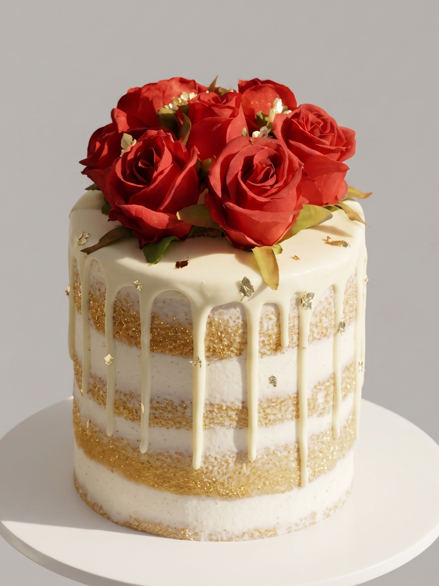 BA-064 Red Silk Roses on Drip Cake