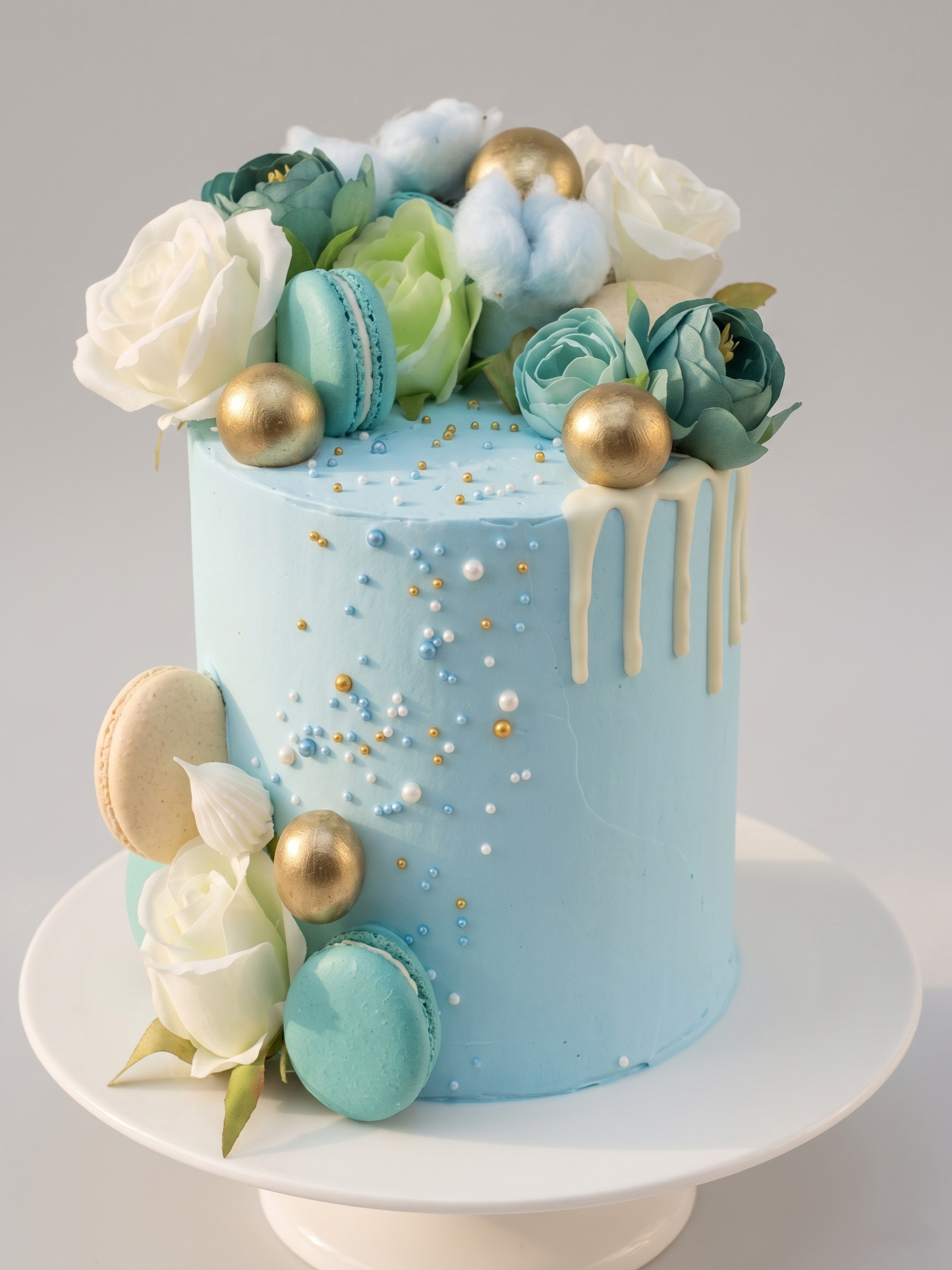 BA-102 Blue Silk Roses with Gold Balls