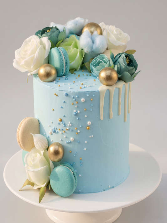 BA-102 Blue Silk Roses with Gold Balls