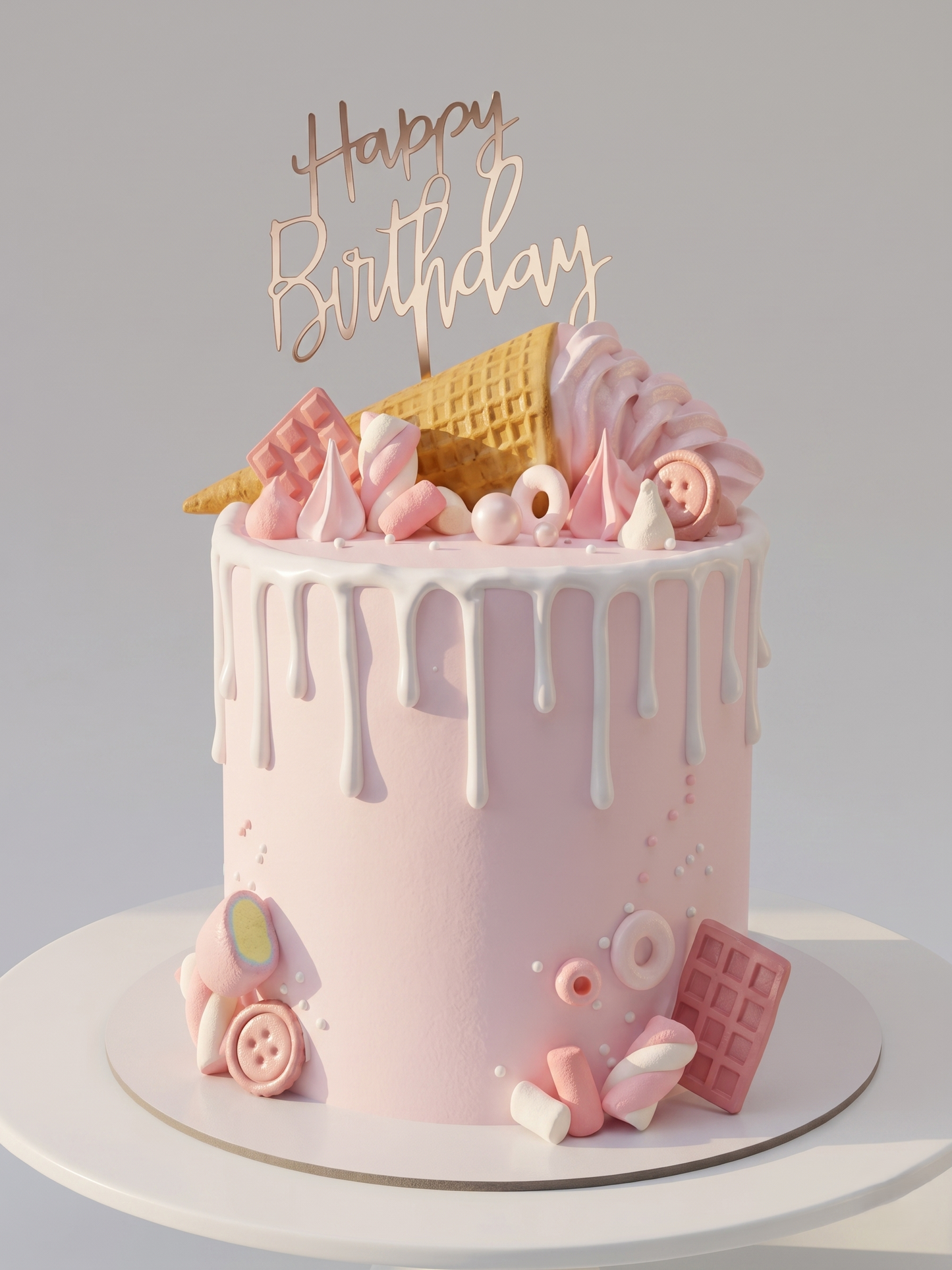 BA-106 Pink Ice-cream Cone Drip Cake