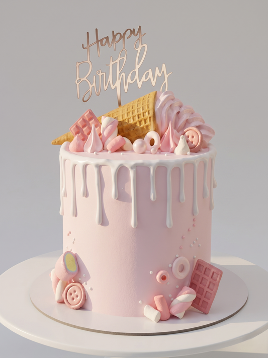 BA-106 Pink Ice-cream Cone Drip Cake