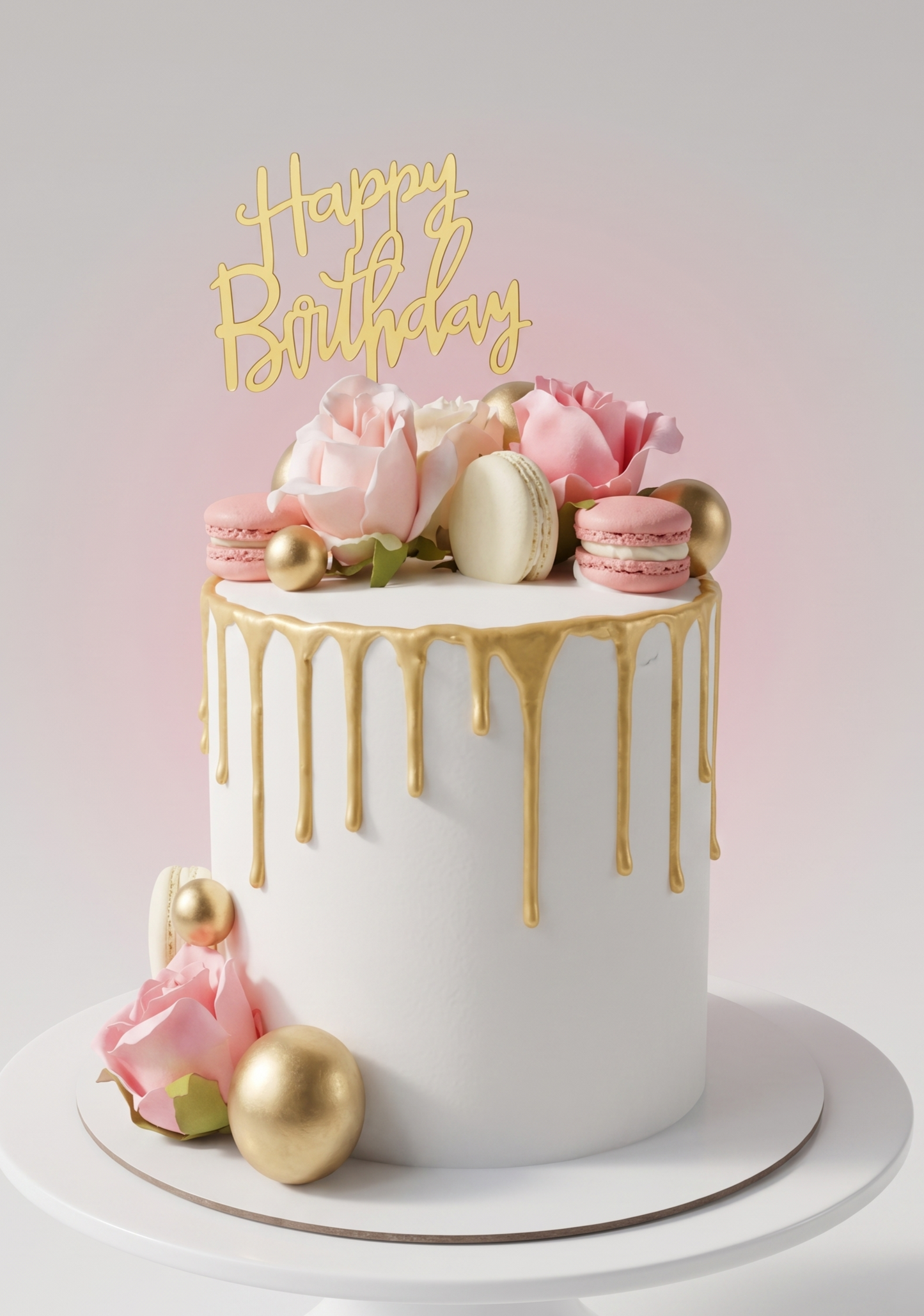 BA-114 Gold Drip with Silk Roses and Macarons