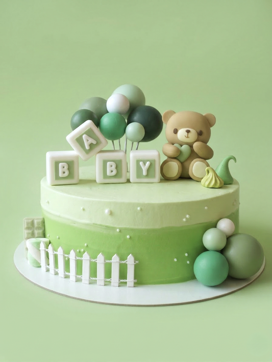 BS-122 Green  Bear with Baby Blocks