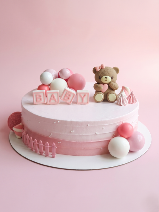 BS-124 Pink Bear with Baby Blocks