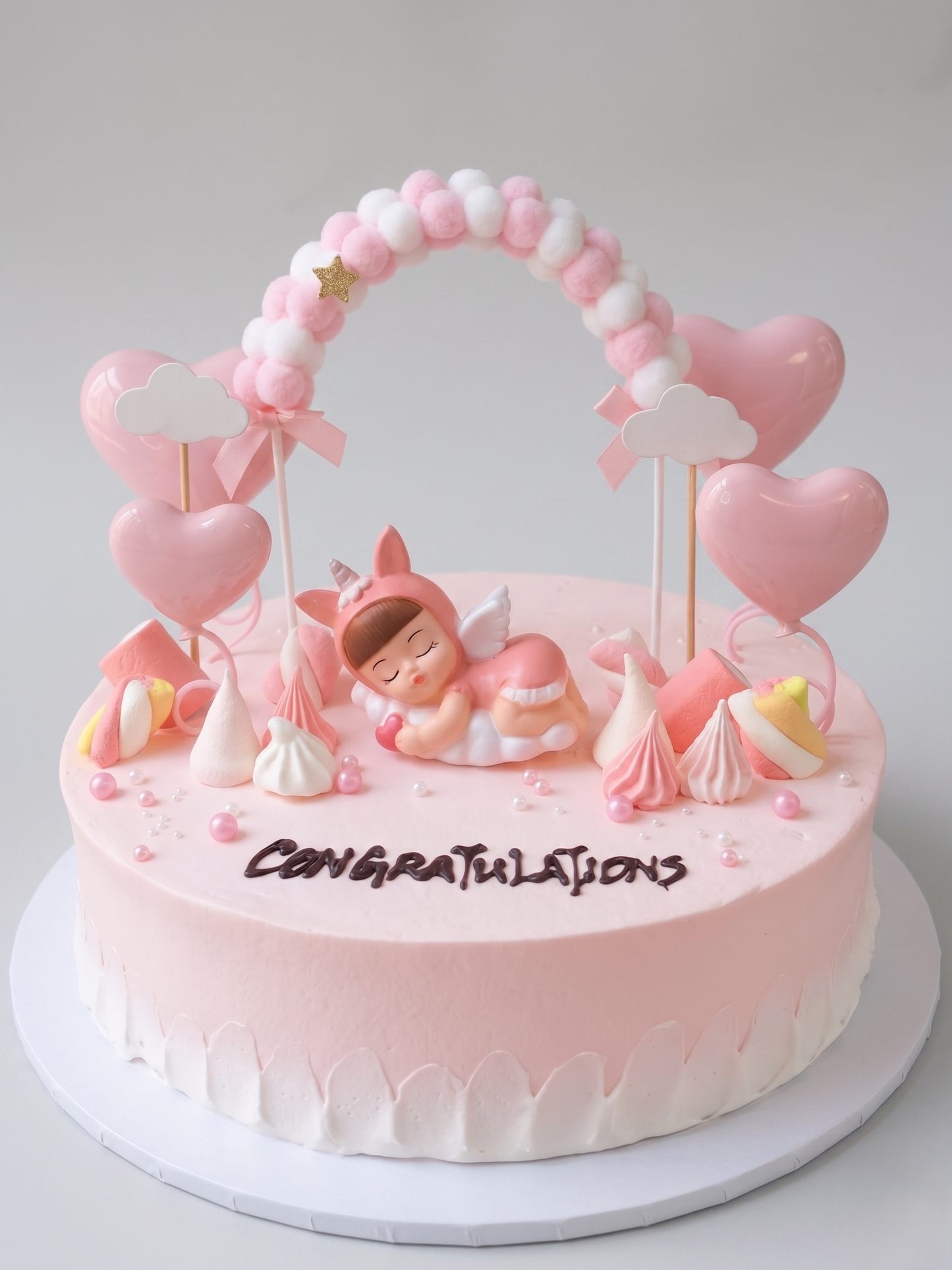 BS-130 Sleeping Baby Girl under Pon Pon Arch