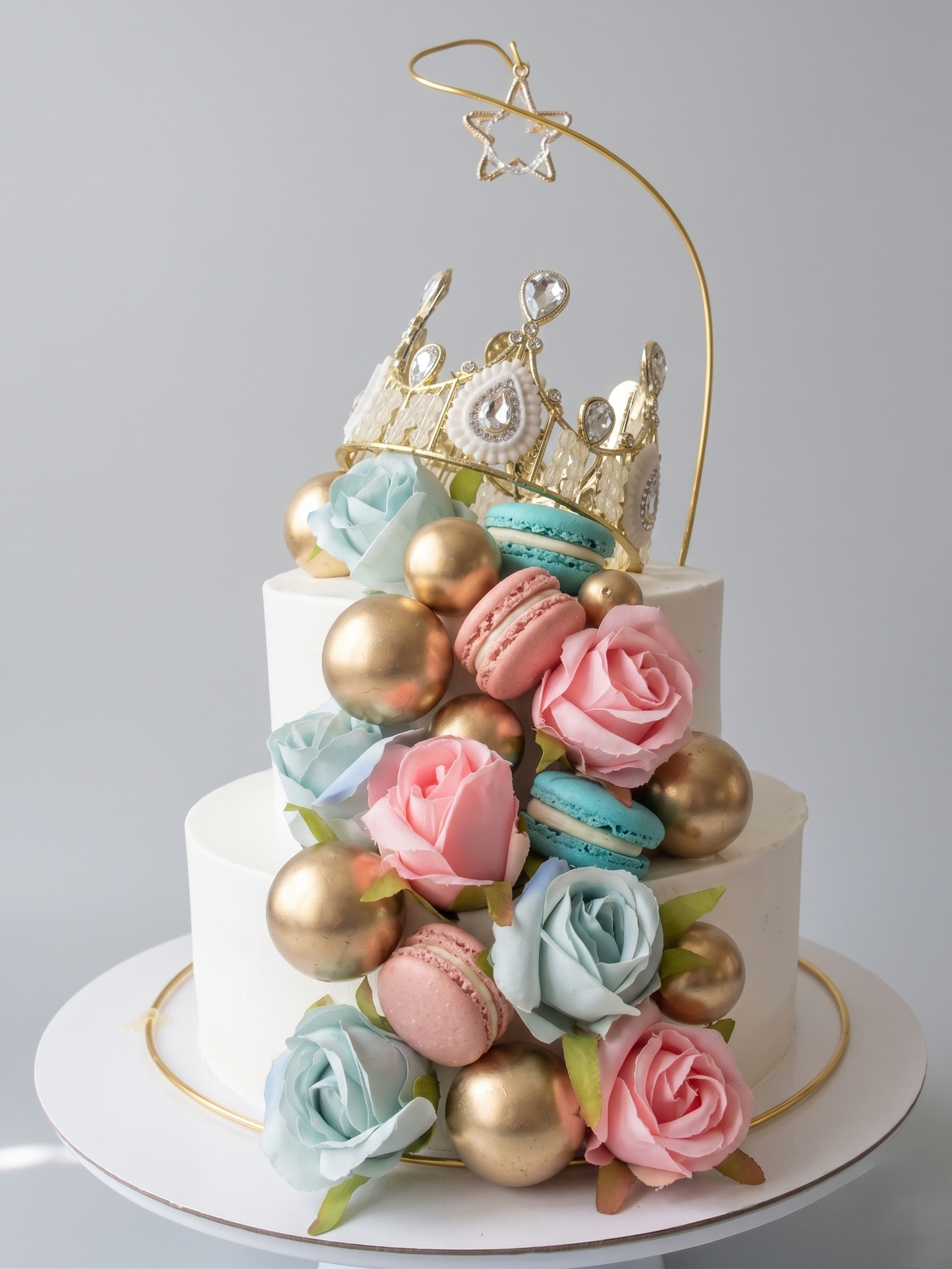 BS-251 Pink & Blue Silk Roses with Gold Spiral Wire