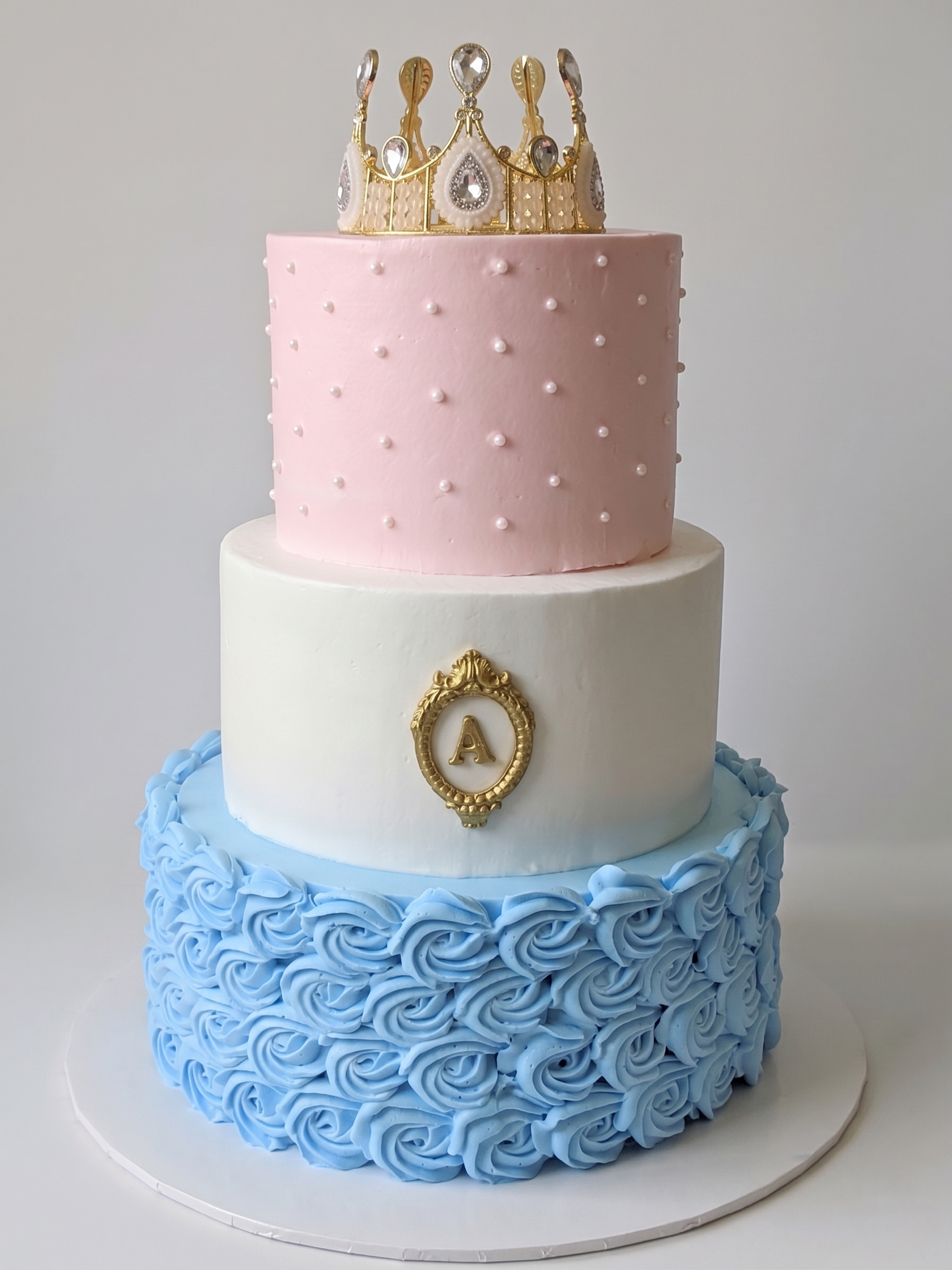 BS-294  3 Tier Double Height  Pink, White & Blue Cake