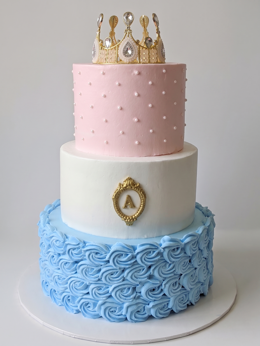 BS-294  3 Tier Double Height  Pink, White & Blue Cake