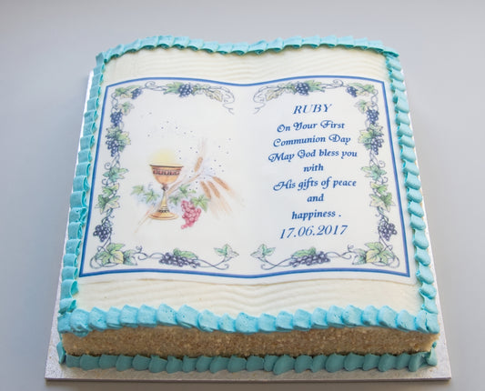 RE-103 Blue Bible Shaped with Communion Image